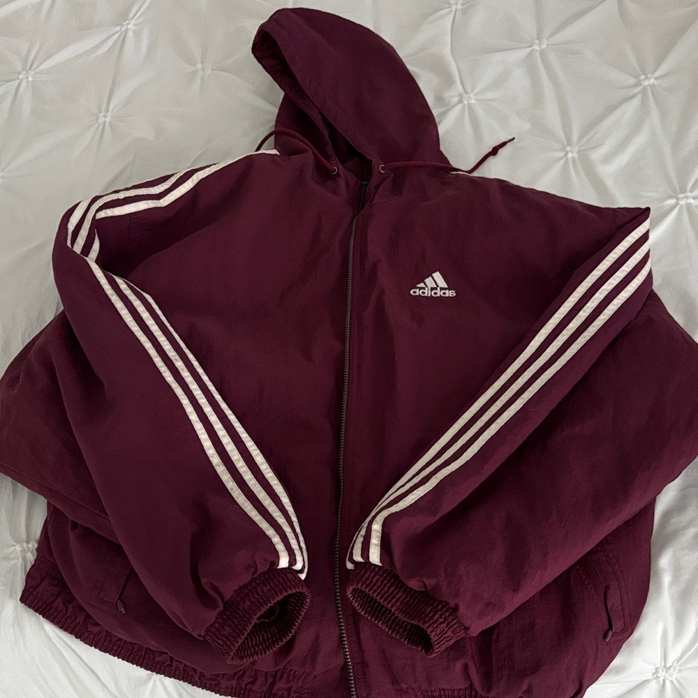 Vintage Adidas Burgundy Jacket with White Accents